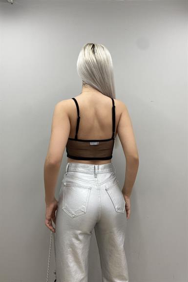 TÜL DETAY KADİFE BLUZ