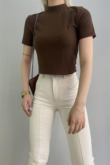 YARIM BALIKÇI KISA KOL CROP BLUZ