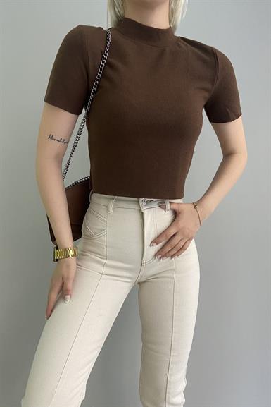 YARIM BALIKÇI KISA KOL CROP BLUZ