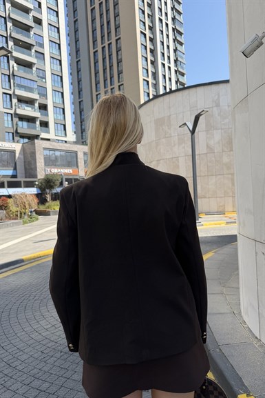 BİSİKLET YAKA YAN DÜĞMELİ KUŞAKLI CEKET