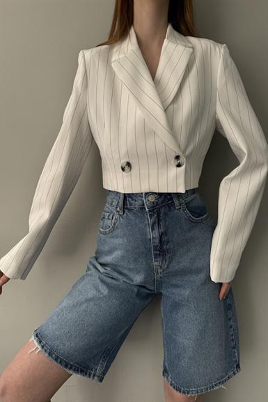 ÇİZGİLİ CROP CEKET