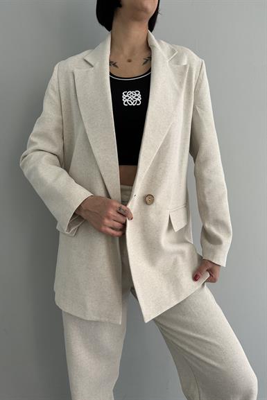 DÜĞME DATYLI KETEN BLAZER CEKET