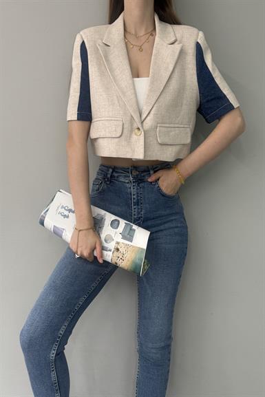 KOT DETAYLI CROP CEKET