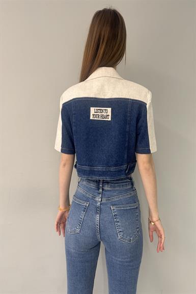 KOT DETAYLI CROP CEKET
