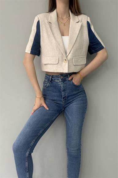 KOT DETAYLI CROP CEKET