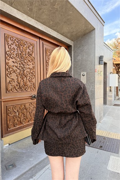 LEOPAR DESEN KUŞAKLI CEKET