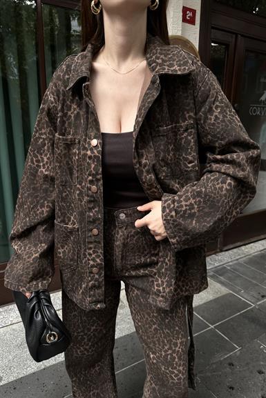 LEOPAR DESEN KUŞAKLI CEKET