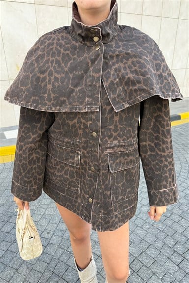 LEOPAR DESEN PELERİN DETAY CEKET