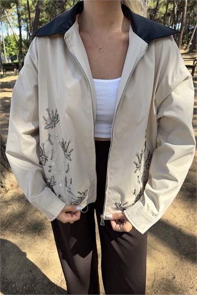 NAKIŞ DETAYLI BOMBER CEKET