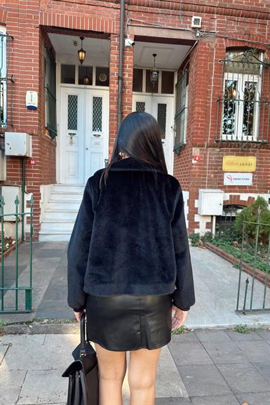 ÖN FERMUARLI DERİ DETAYLI KÜEK CEKET
