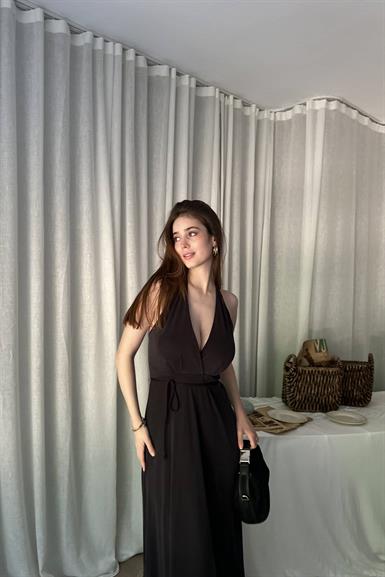 BOYUNDAN ÖRME BAĞLAMALI ELBİSE