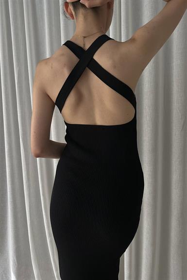 HALTER YAKA FİTİLLİ TRIKO ELBİSE