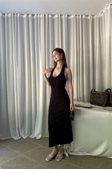 HALTER YAKA MİDİ ELBİSE