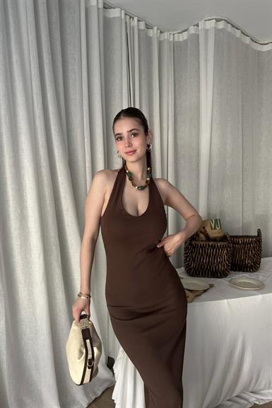 HALTER YAKA MİDİ ELBİSE