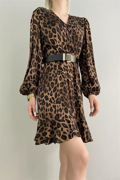 LEOPAR DESEN KRUVAZE ELBİSE
