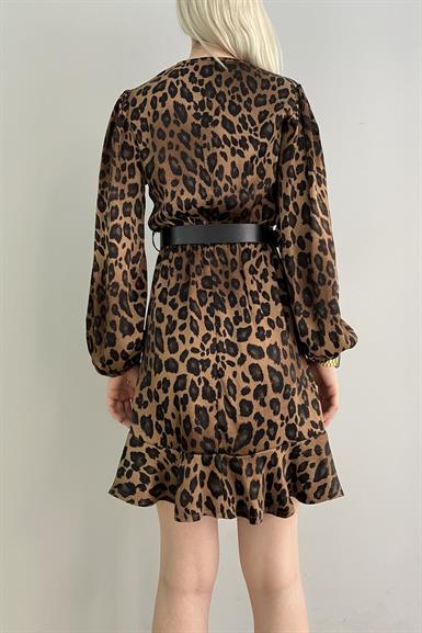 LEOPAR DESEN KRUVAZE ELBİSE