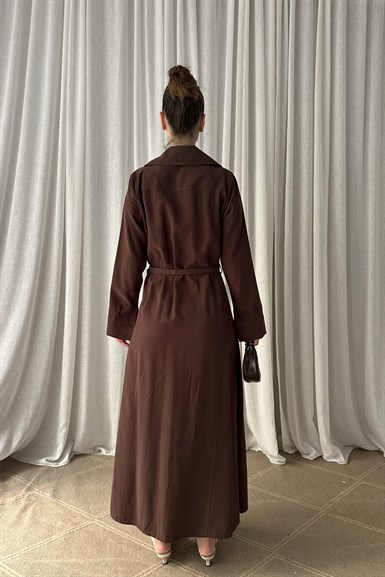 ÖN DÜĞMELİ KEMERLİ TENCEL GÖMLEK ELBİSE