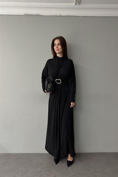ÖN TOKA DETAYLI PİLELİ ELBİSE