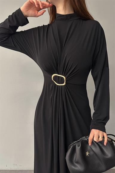 ÖN TOKA DETAYLI PİLELİ ELBİSE