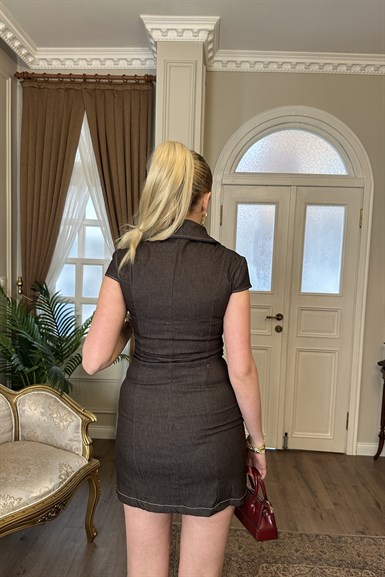 ÖNDEN FERMUAR DETAYLI KOT ELBİSE