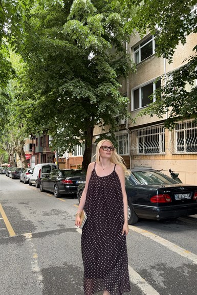 PUANTİYE DESEN ŞİFON ELBİSE
