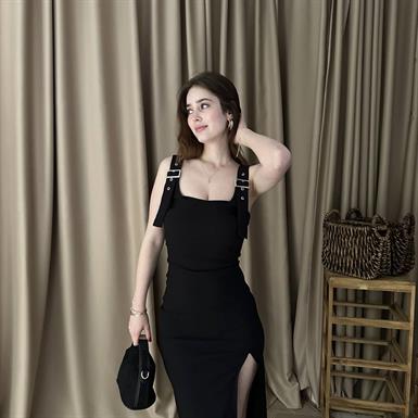 TOKALI ASKILI MİDİ ELBİSE