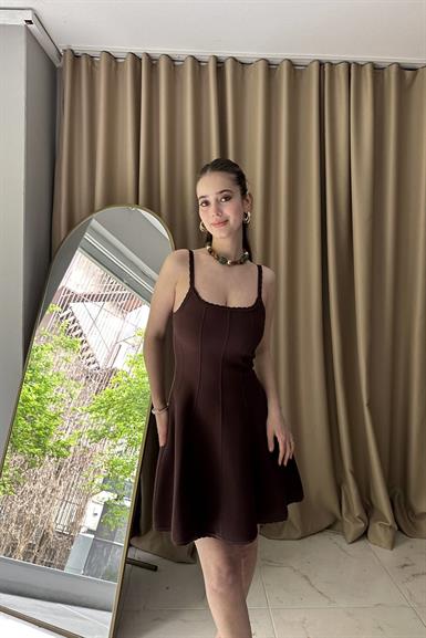 VOLANLI ASKILI TRIKO ELBİSE