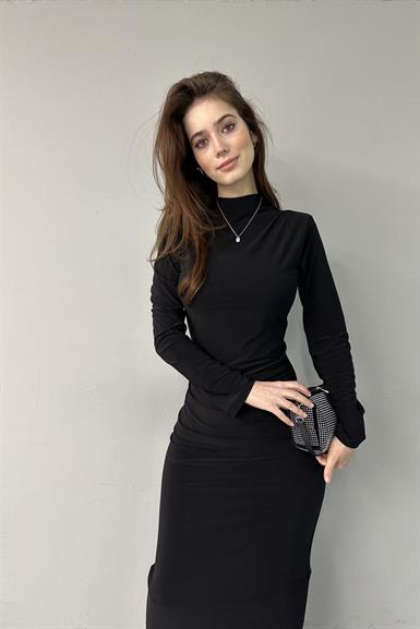 YAN DRAPE DETAYLI ELBİSE