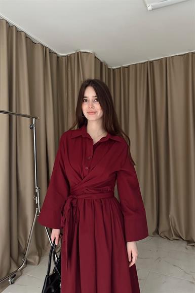 YARIM PATLI BEL BAĞLAMALI ETEĞİ KLOŞ ELBİSE