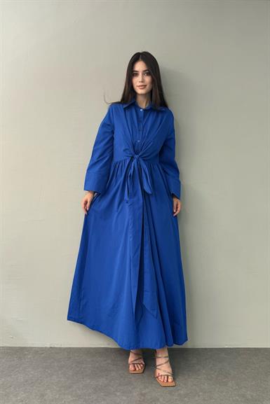 YARIM PATLI BEL BAĞLAMALI ETEĞİ KLOŞ ELBİSE