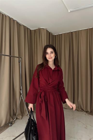 YARIM PATLI BEL BAĞLAMALI ETEĞİ KLOŞ ELBİSE