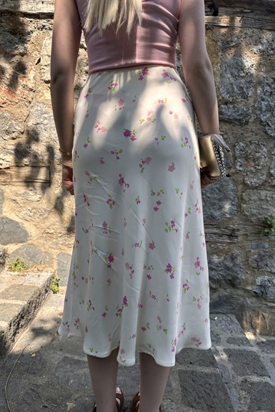 ÇİÇEK DESEN SATEN VEREV ETEK