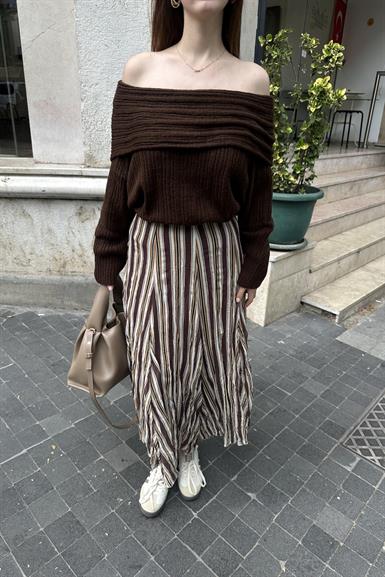 ÇİZGİLİ ŞİFON MİDİ ETEK