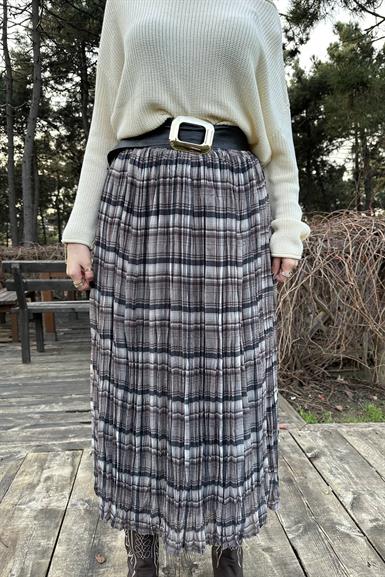 EKOSE DESEN KRAŞLI KEMERLİ ETEK