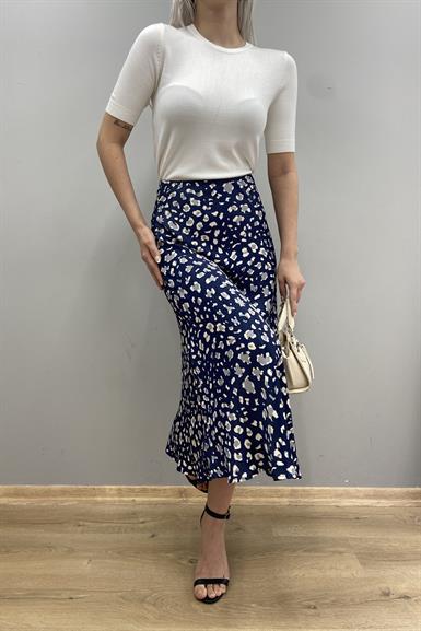 LACİVERT ZEMİN LEOPAR SATEN ETEK