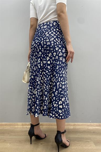LACİVERT ZEMİN LEOPAR SATEN ETEK