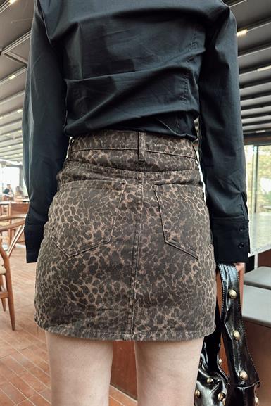 LEOPAR DESEN GABARDİN KISA ETEK