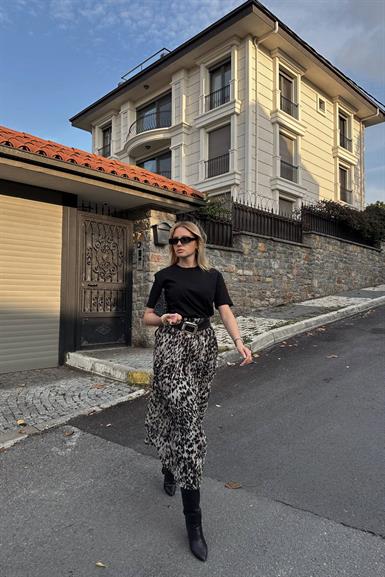 LEOPAR DESEN KIRAŞLI KEMERLİ ETEK