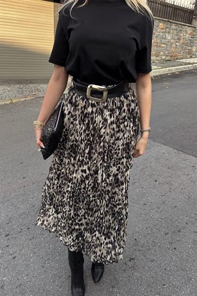 LEOPAR DESEN KIRAŞLI KEMERLİ ETEK
