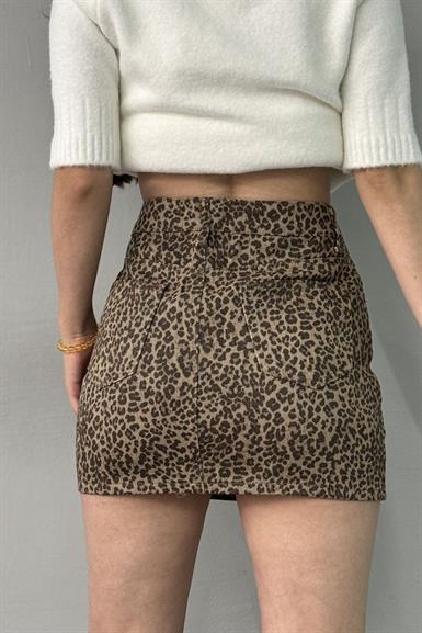 LEOPAR DESEN KISA GABRDİN ETEK