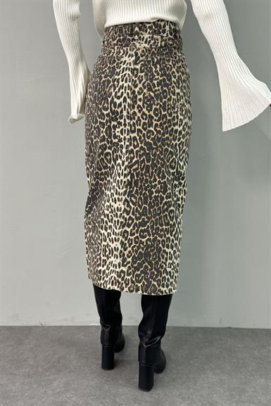 LEOPAR DESEN ÖNÜ DÜĞMELİ ETEK