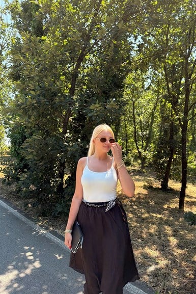 LEOPAR KEMER DETAY BELİ LASTİKLİ ETEK