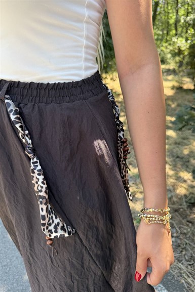 LEOPAR KEMER DETAY BELİ LASTİKLİ ETEK