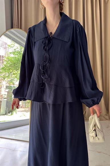 BEBE YAKA ÇİFT VOLANLI CEKET ETEK TAKIM