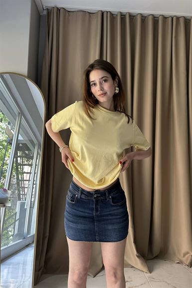 LİKRALI KISA ŞORTLU KOT ETEK