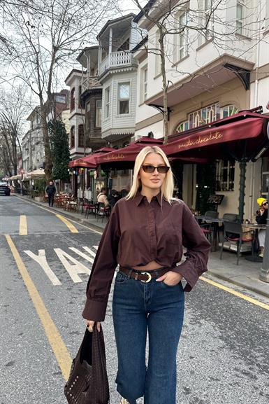 BALON ETEKLİ CEPLİ CROP GÖMLEK