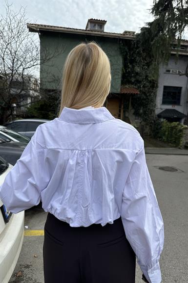 BALON ETEKLİ CEPLİ CROP GÖMLEK