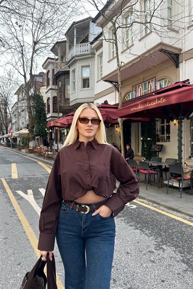 BALON ETEKLİ CEPLİ CROP GÖMLEK