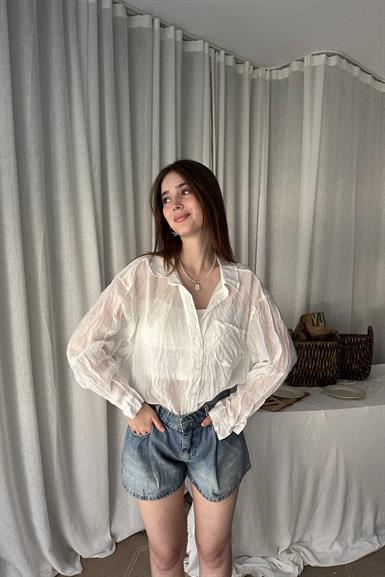 DOKULU KRAŞ OVARSİZE GÖMLEK
