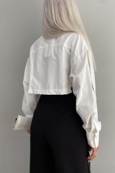 ETİKET DETAYLI CROP GÖMLEK